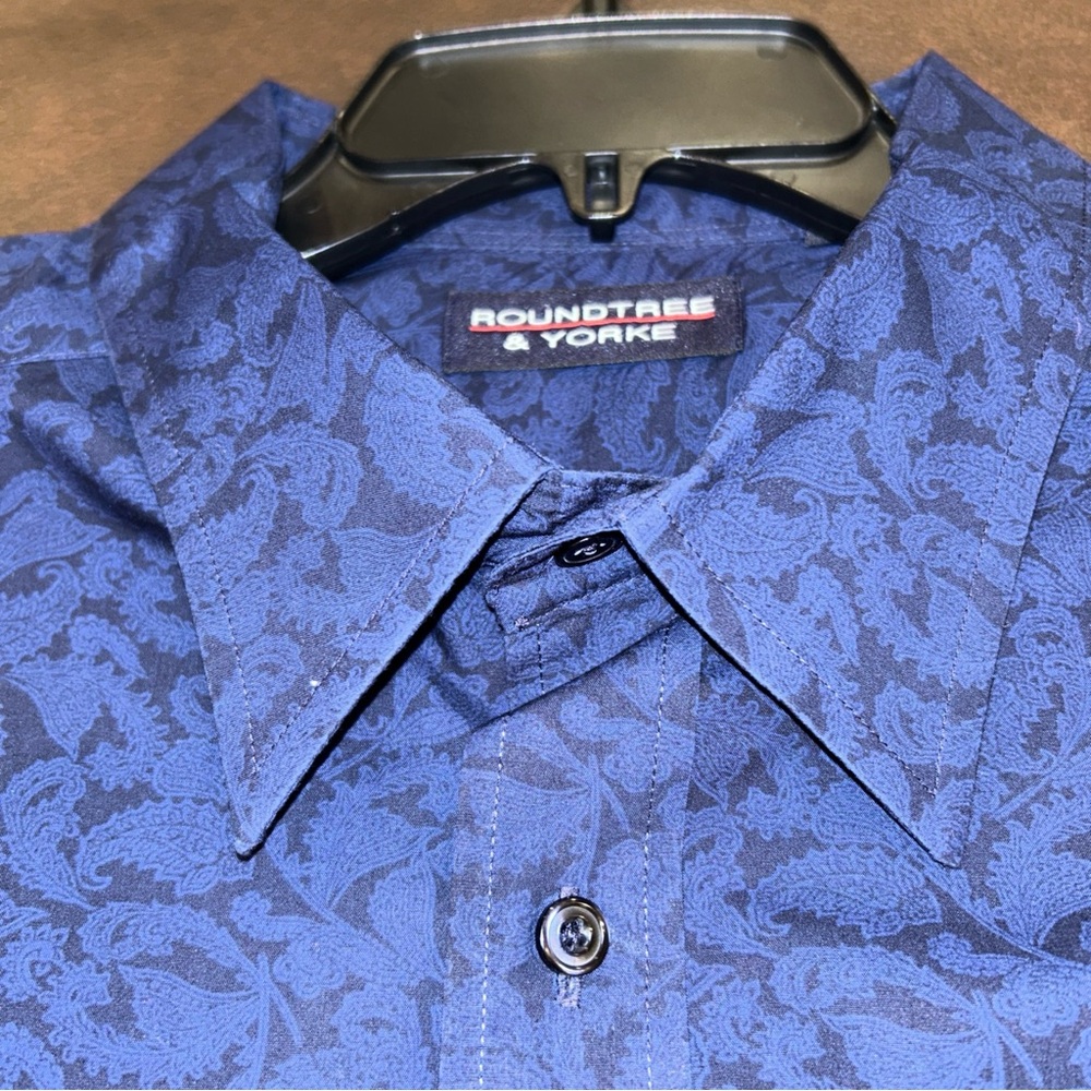 Roundtree & Yorke Shirt Mens 2XT Blue With Design.‎ Button Down Long Sleeve - Picture 2 of 3